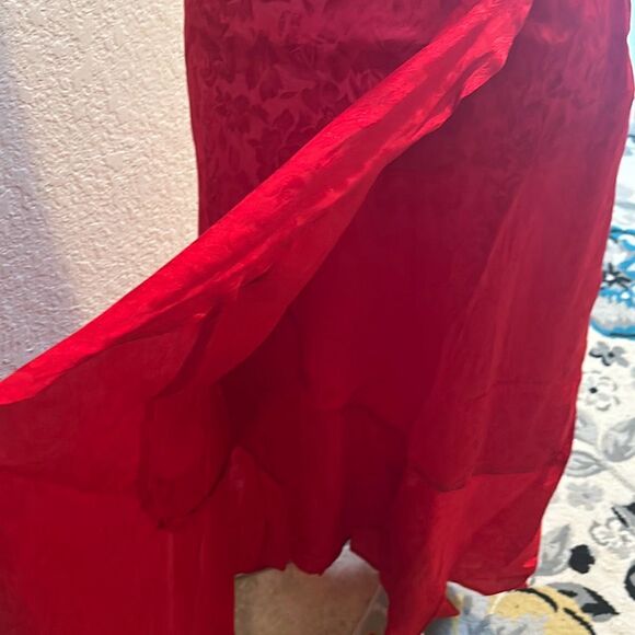 Preloved Band Of The Free Women's L Anina Ruby Red Wrap Midi Dress Red Jaquard F - Picture 14 of 16